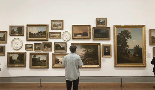 man kijkend naar kunst